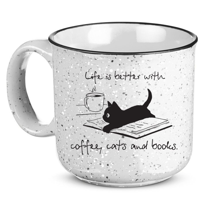 Life Is Better With Books Cats And Coffee 15oz Campfire Ceramic Mug