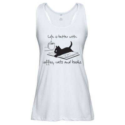 Life Is Better With Books Cats And Coffee Ladies Essential Flowy Tank