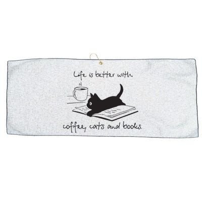 Life Is Better With Books Cats And Coffee Large Microfiber Waffle Golf Towel