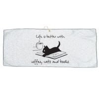 Life Is Better With Books Cats And Coffee Large Microfiber Waffle Golf Towel