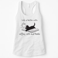 Life Is Better With Books Cats And Coffee Womens Tank Top