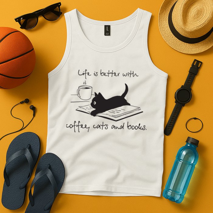 Life Is Better With Books Cats And Coffee Tank Top