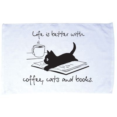 Life Is Better With Books Cats And Coffee Microfiber Hand Towel