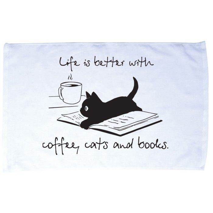 Life Is Better With Books Cats And Coffee Microfiber Hand Towel