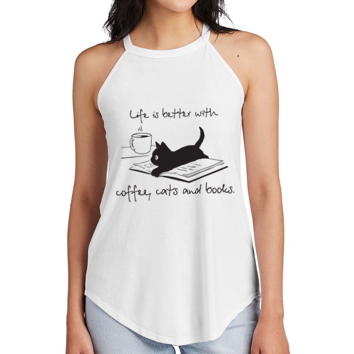 Life Is Better With Books Cats And Coffee Women's Perfect Tri Rocker Tank