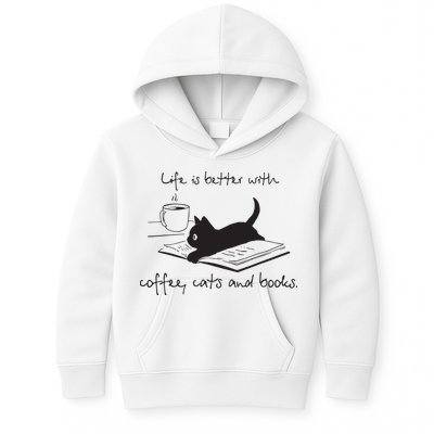 Life Is Better With Books Cats And Coffee Kids Hoodie