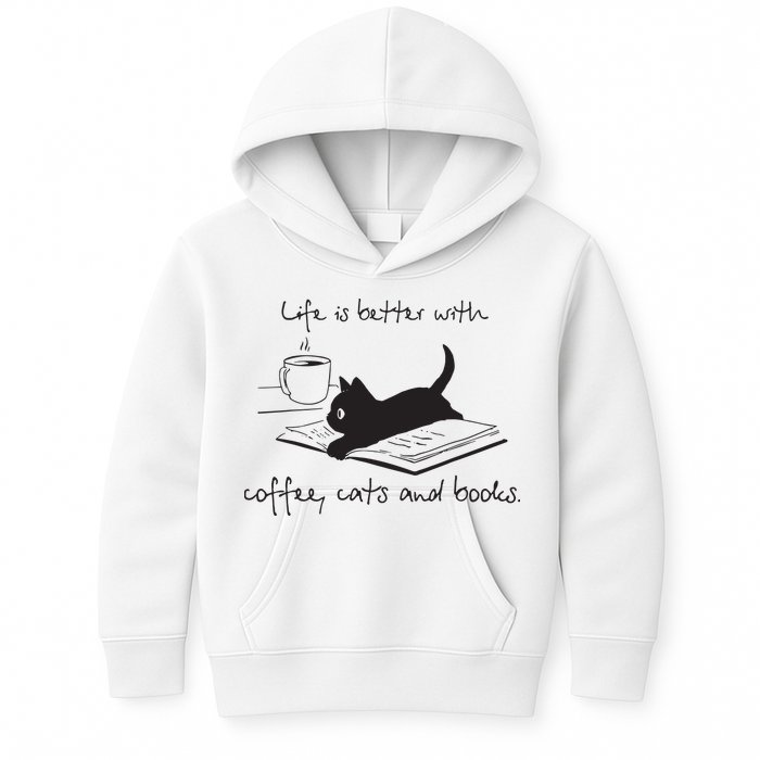 Life Is Better With Books Cats And Coffee Kids Hoodie