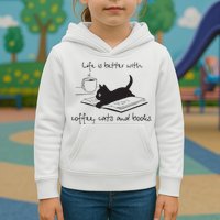 Life Is Better With Books Cats And Coffee Kids Hoodie