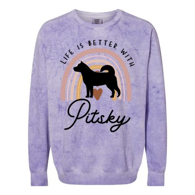 Life Is Better Pitsky Rainbow Dog Mom Gift Colorblast Crewneck Sweatshirt