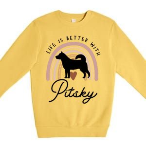 Life Is Better Pitsky Rainbow Dog Mom Gift Premium Crewneck Sweatshirt