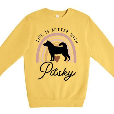 Life Is Better Pitsky Rainbow Dog Mom Gift Premium Crewneck Sweatshirt