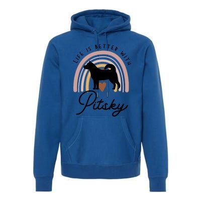 Life Is Better Pitsky Rainbow Dog Mom Gift Premium Hoodie