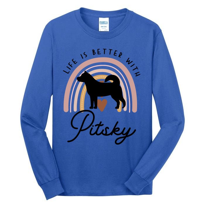 Life Is Better Pitsky Rainbow Dog Mom Gift Tall Long Sleeve T-Shirt