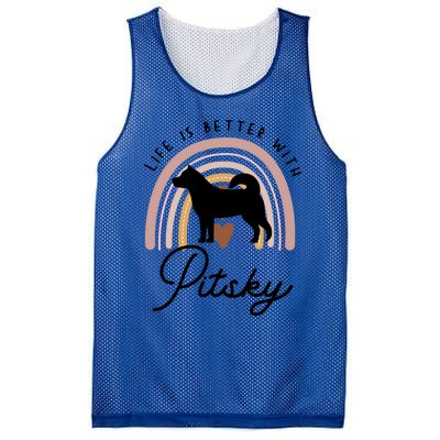 Life Is Better Pitsky Rainbow Dog Mom Gift Mesh Reversible Basketball Jersey Tank