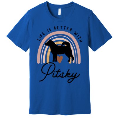 Life Is Better Pitsky Rainbow Dog Mom Gift Premium T-Shirt