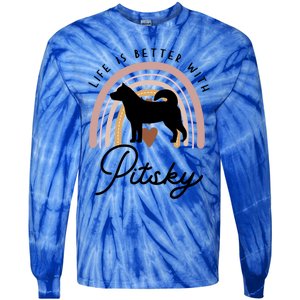 Life Is Better Pitsky Rainbow Dog Mom Gift Tie-Dye Long Sleeve Shirt