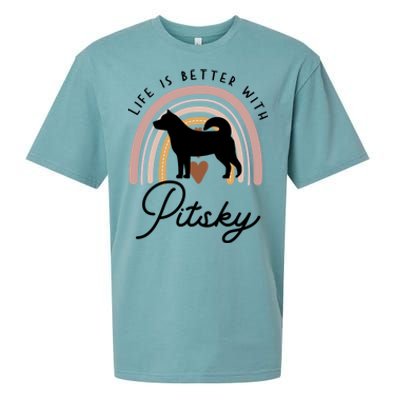 Life Is Better Pitsky Rainbow Dog Mom Gift Sueded Cloud Jersey T-Shirt