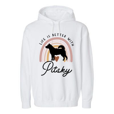 Life Is Better Pitsky Rainbow Dog Mom Gift Garment-Dyed Fleece Hoodie