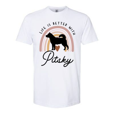 Life Is Better Pitsky Rainbow Dog Mom Gift Softstyle CVC T-Shirt