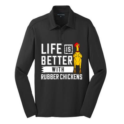 Life Is Better With Rubber Chickens Screaming Costume Silk Touch Performance Long Sleeve Polo