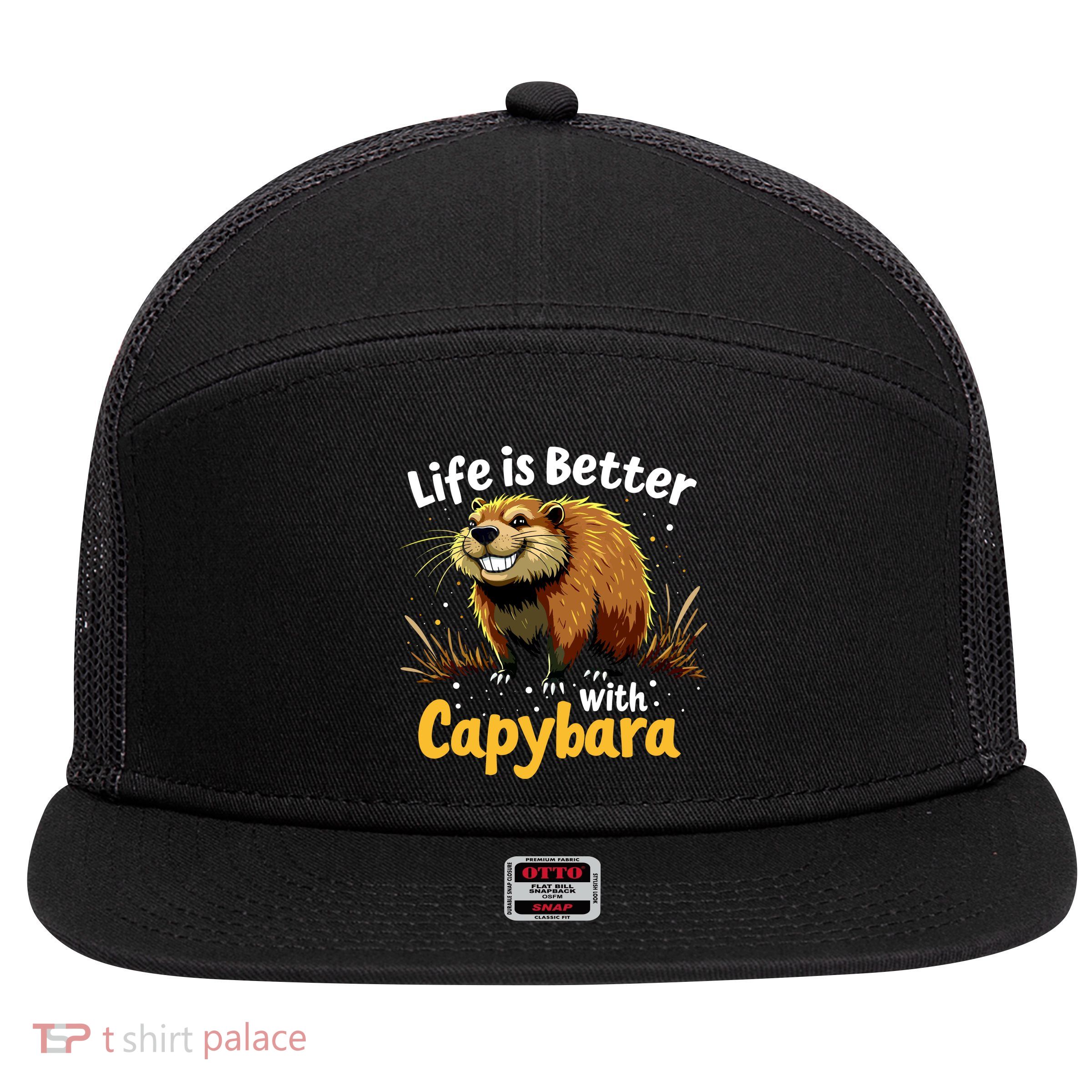 Life Is Better With Capybara 7 Panel Mesh Trucker Snapback Hat