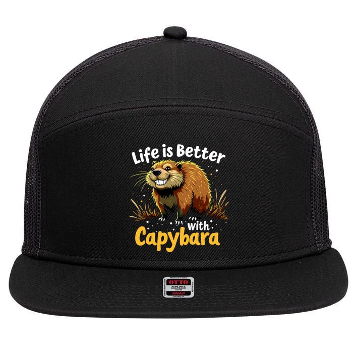 Life Is Better With Capybara 7 Panel Mesh Trucker Snapback Hat