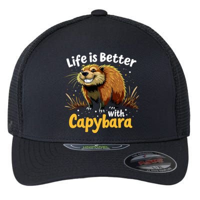 Life Is Better With Capybara Flexfit Unipanel Trucker Cap