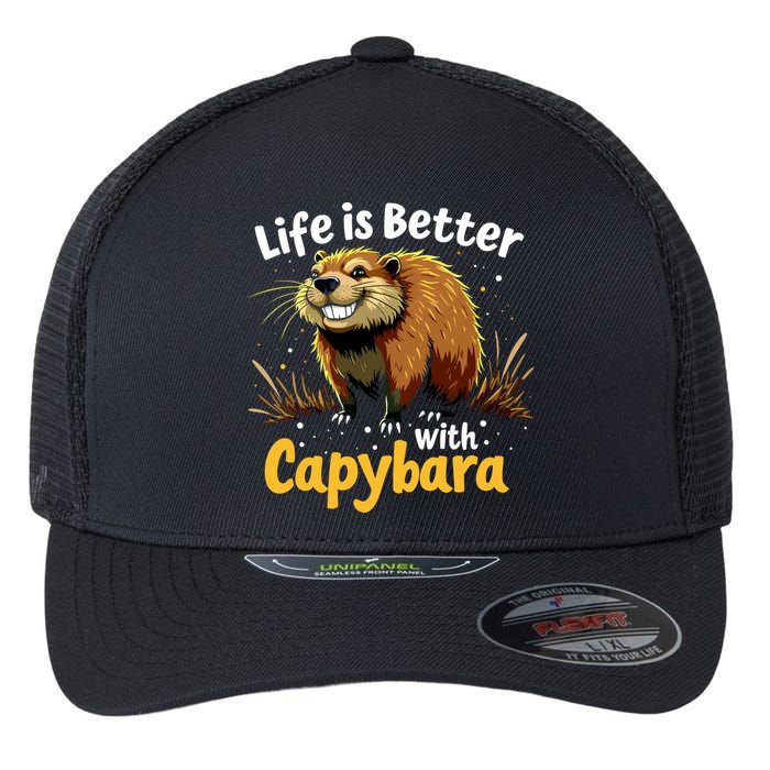 Life Is Better With Capybara Flexfit Unipanel Trucker Cap