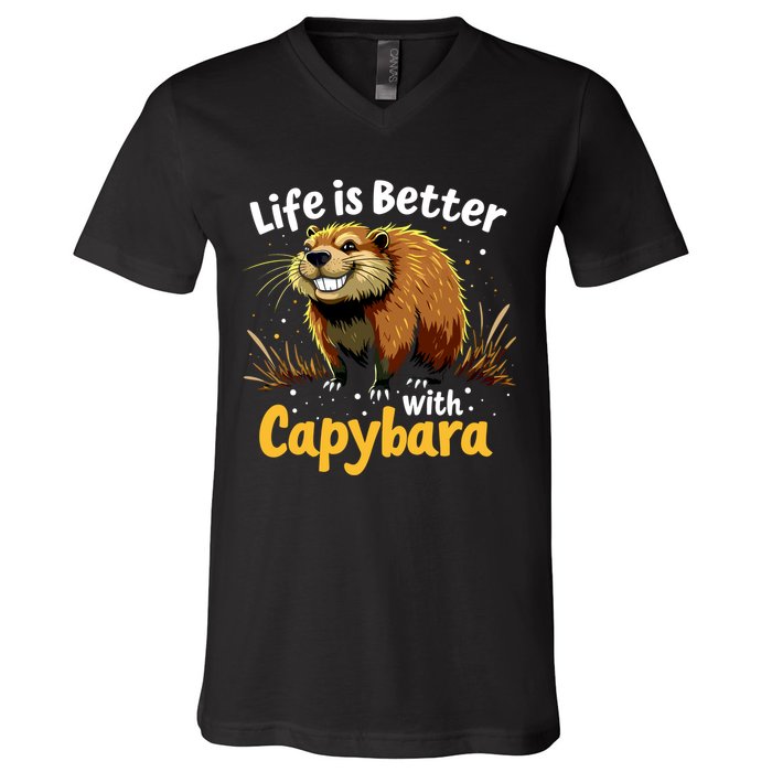 Life Is Better With Capybara V-Neck T-Shirt