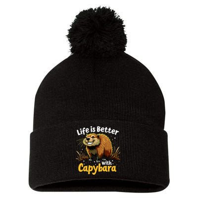 Life Is Better With Capybara Pom Pom 12in Knit Beanie