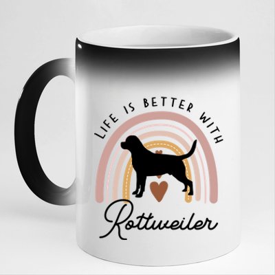 Life Is Better Rottweiler Rainbow Dog Mom Gift 11oz Black Color Changing Mug