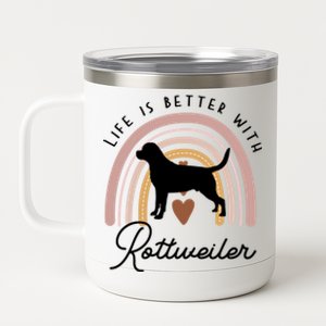 Life Is Better Rottweiler Rainbow Dog Mom Gift 12 oz Stainless Steel Tumbler Cup