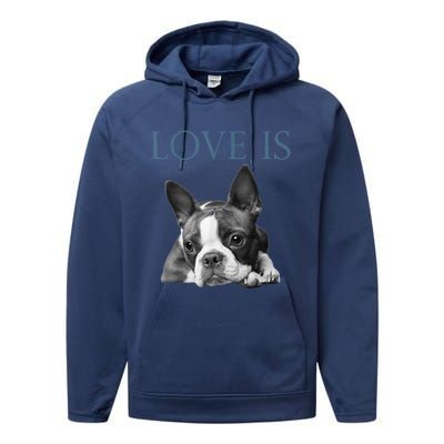 Love Is Boston Terrier Bostie Performance Fleece Hoodie