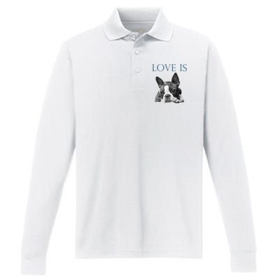 Love Is Boston Terrier Bostie Performance Long Sleeve Polo