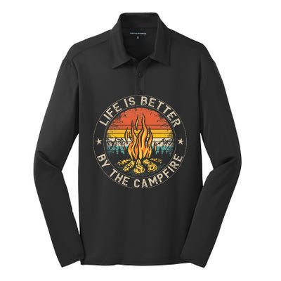 Life Is Better By The Campfire Camping Campfire Silk Touch Performance Long Sleeve Polo