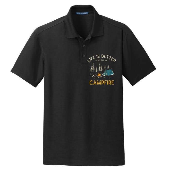 Life Is Better At The Campfire Funny Camper Camp Dry Zone Grid Polo