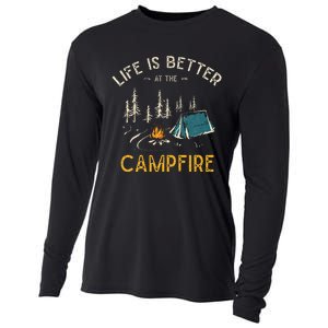 Life Is Better At The Campfire Funny Camper Camp Cooling Performance Long Sleeve Crew