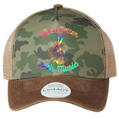 Life Is Better With Music Notes Symbol Tie Dye Musician Legacy Tie Dye Trucker Hat
