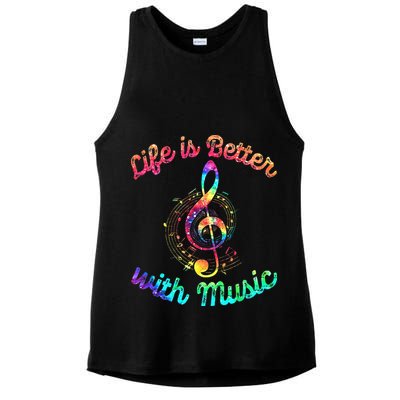 Life Is Better With Music Notes Symbol Tie Dye Musician Ladies PosiCharge Tri-Blend Wicking Tank