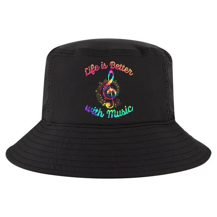 Life Is Better With Music Notes Symbol Tie Dye Musician Cool Comfort Performance Bucket Hat