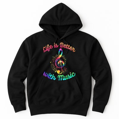 Life Is Better With Music Notes Symbol Tie Dye Musician Hoodie