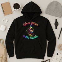 Life Is Better With Music Notes Symbol Tie Dye Musician Hoodie