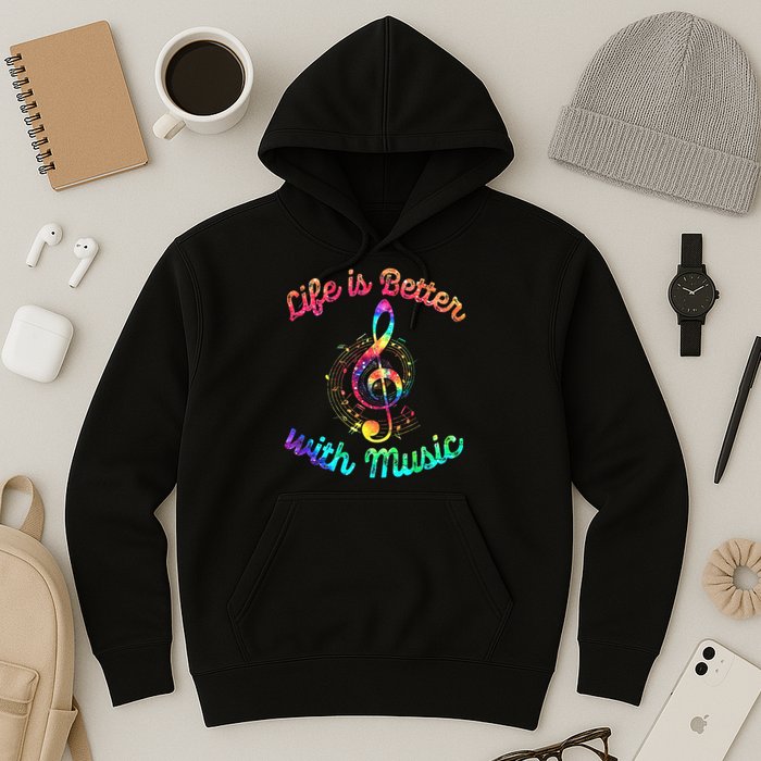 Life Is Better With Music Notes Symbol Tie Dye Musician Hoodie