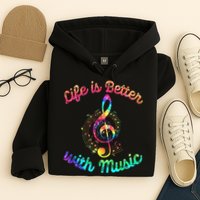 Life Is Better With Music Notes Symbol Tie Dye Musician Hoodie