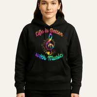 Life Is Better With Music Notes Symbol Tie Dye Musician Hoodie