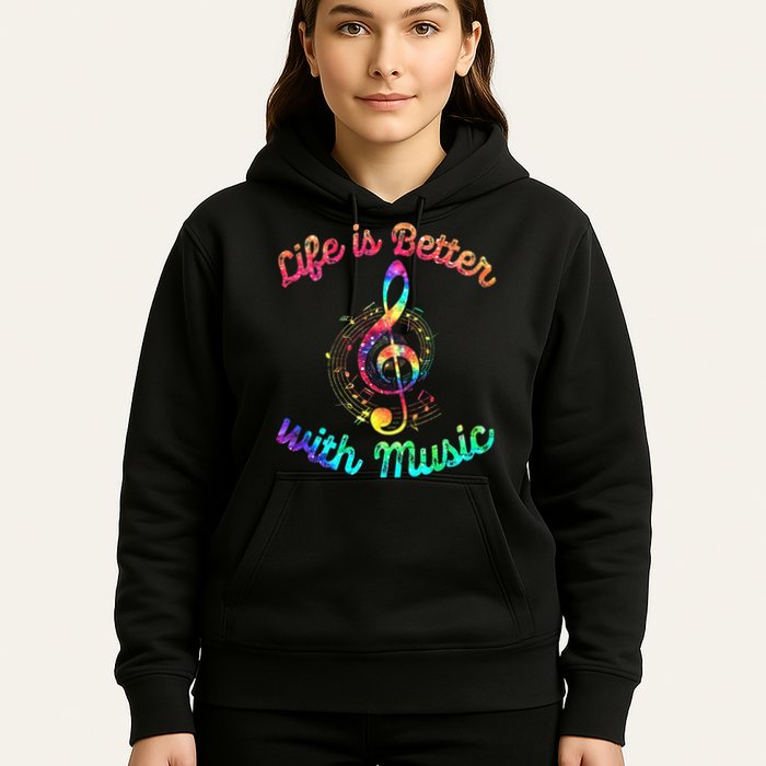 Life Is Better With Music Notes Symbol Tie Dye Musician Hoodie
