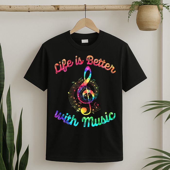 Life Is Better With Music Notes Symbol Tie Dye Musician T-Shirt