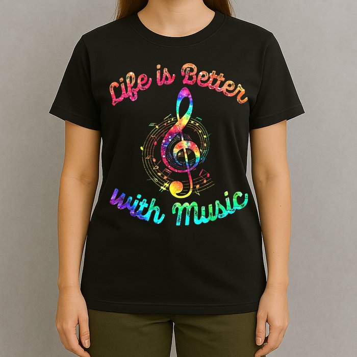 Life Is Better With Music Notes Symbol Tie Dye Musician T-Shirt