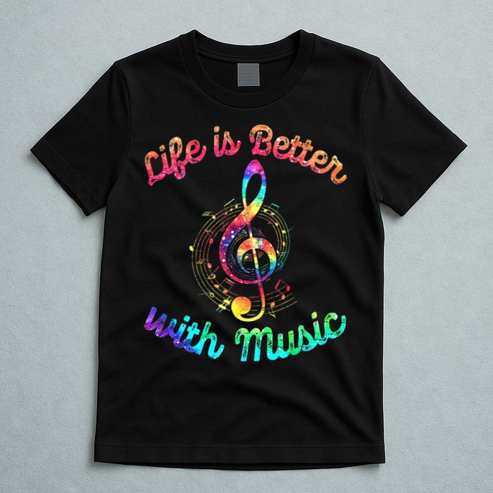 Life Is Better With Music Notes Symbol Tie Dye Musician T-Shirt
