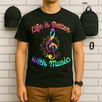 Life Is Better With Music Notes Symbol Tie Dye Musician T-Shirt